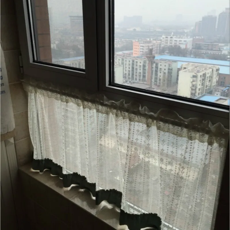 Тюлевые шторы DUNXDECO винтажные полосатые цветочные зеленые границы тонкие