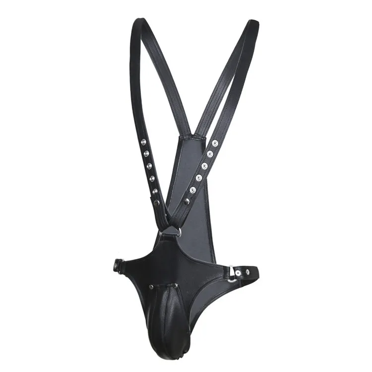 Men's Chastity Pants Adjustable PU Leather Belt Bodysuit Bound Thong With Penis Cock Cage Panties Sexy Lingerie |