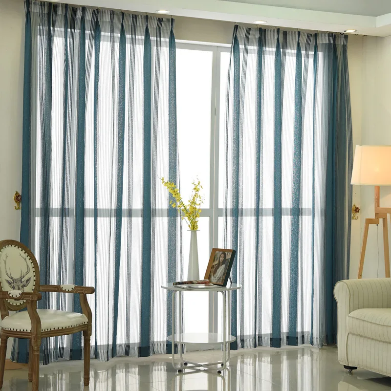 Темный Кофе полосатый фатин окна Шторы для Гостиная синее Тюлевое платье на и