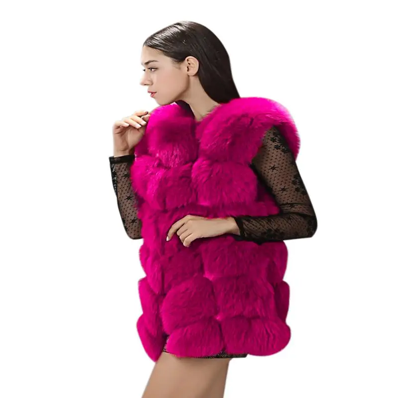 Женский ворсистый жилет без рукавов из искусственного меха черный красный серый