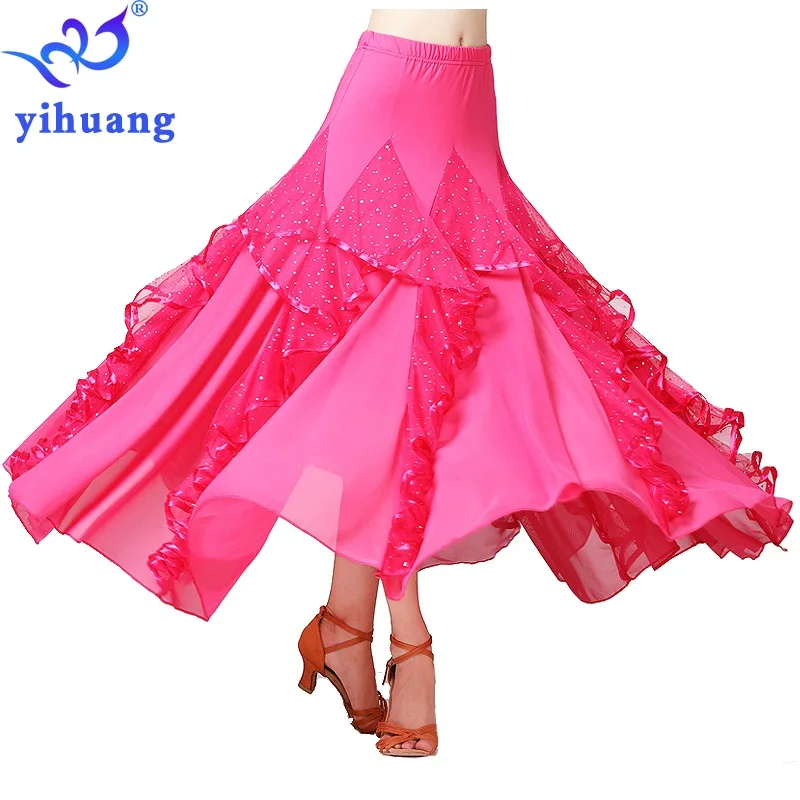 Rose Pink Новая юбка для вальса, длинная юбка для бальных танцев, современный стандарт Foxtrot Quickstep, танцевальная юбка для соревнований - Цвет: Rose Pink