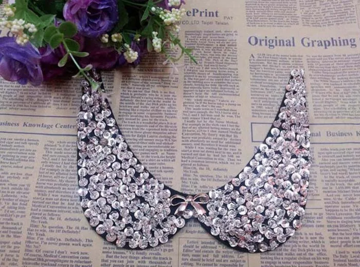 patches fabric collar Trim Neckline Applique for dress/wedding/shirt/clothing/Sewing flower Floral lace round Sequins giltter Wh | Дом и сад