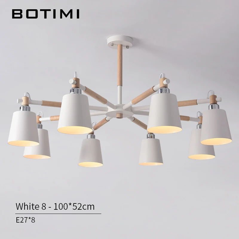 White 8 Lights BOTIMI Lustre твердая деревянная люстра для железный абажур для гостиной светодиодный люстра освещение люстры Para Sala De Jantar домашняя лампа - Цвет абажура: White 8 Lights