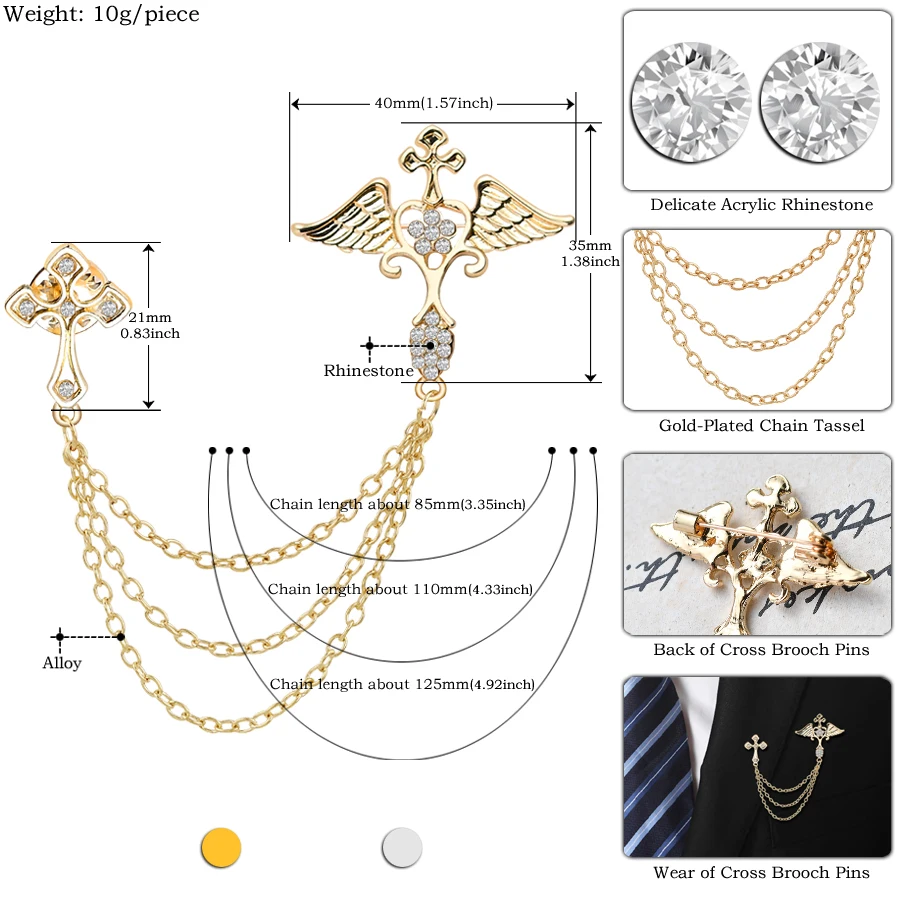 Lovely Angel Wing Cross Brooch Pins Men's Badge Fashion Jewelry Ethnic Golden Silver color Tassel Brooches for Women Accessories |