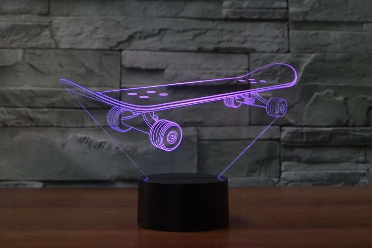 Скейтборд Led 3D ночник USB зарядка настольные лампы для украшения дома 7 цветов