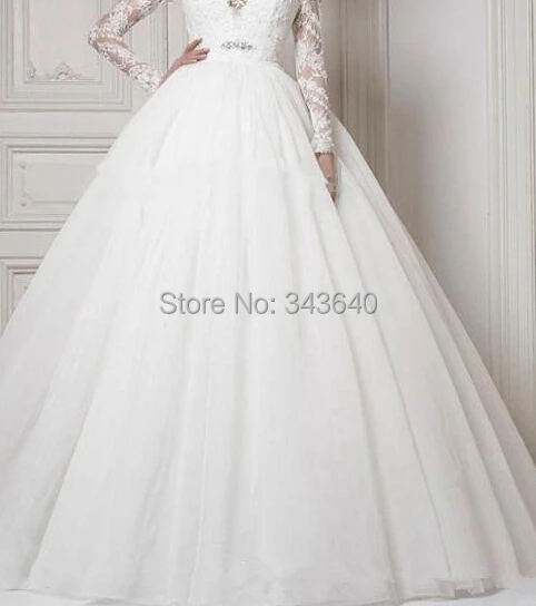 New Long Sleeve High Neck Crystals Lace Tulle Ball Gown Wedding Dress Bridal Custom Made Size 2 4 6 8 10 12 14 16 18+ W592 | Свадьбы и