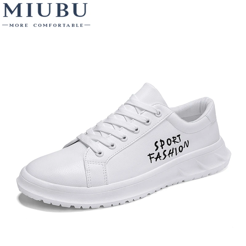 

MIUBU Men's Shoes Lace-Up Cow Leather Brand Casual Thick Bottom Man Flats Outdoor White Black Red Max Size 39-44 Low Top