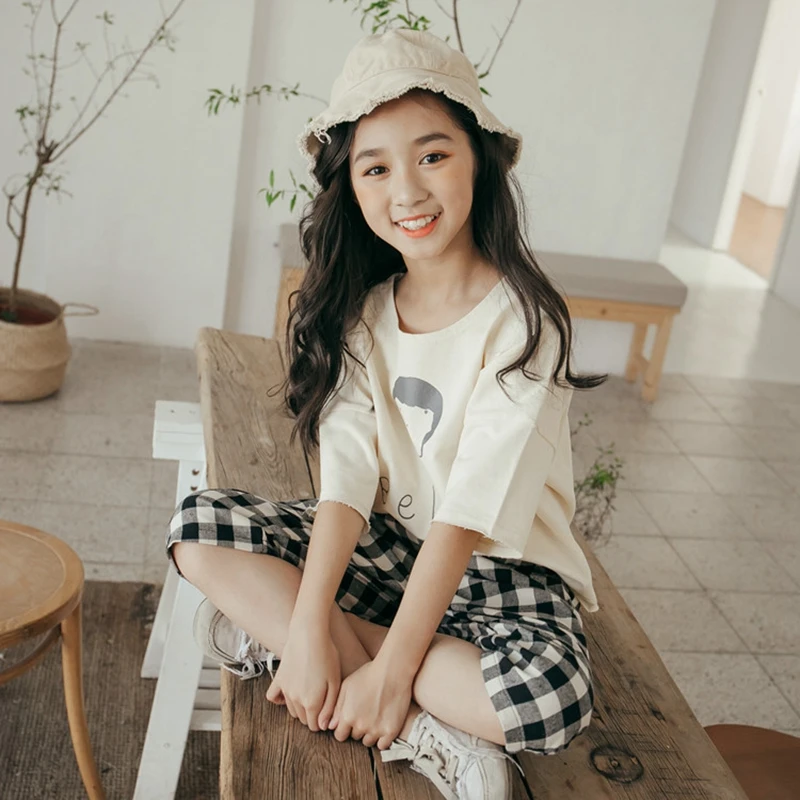 Костюмы для девочек лето 2019 Детские комплекты костюмы детские топы хлопковая