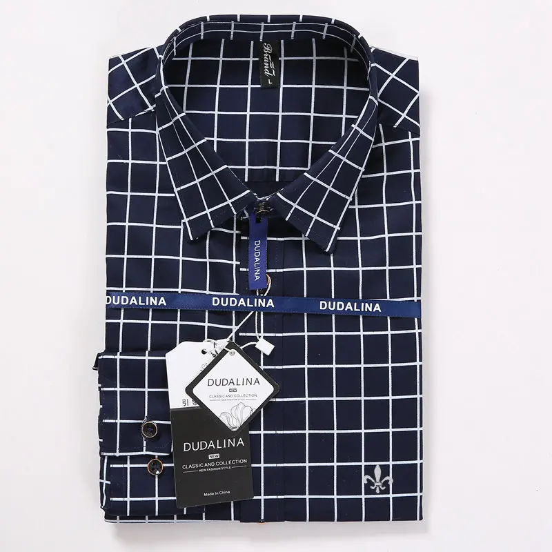 Dudalina Camisa Social Masculina Blusao резервная клетчатая рубашка мужская с длинным рукавом Мода Rete хлопок - Цвет: DCZ2205-NAVY