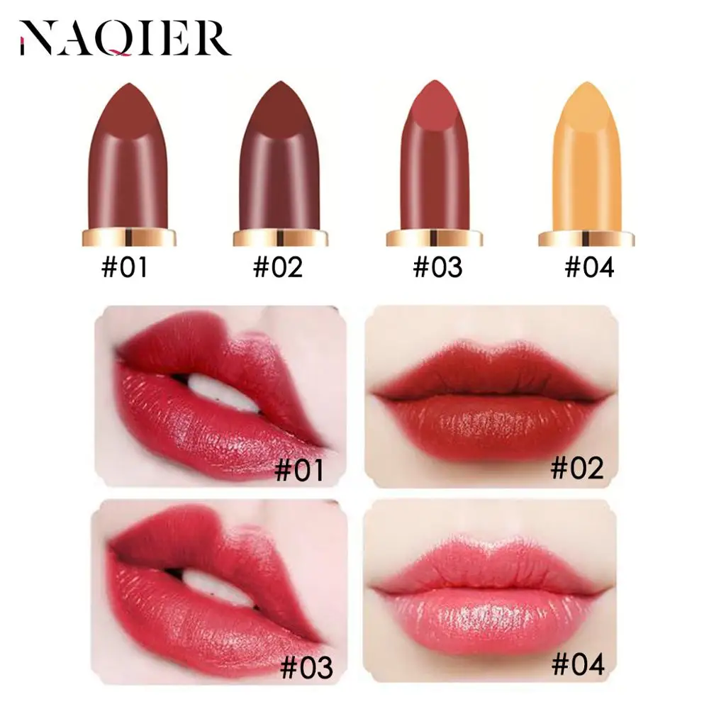 NAQIER, 4 цвета, губная помада, водостойкая, долговечная, Питательная, жидкая, бархатная, Обнаженная, помада, косметика