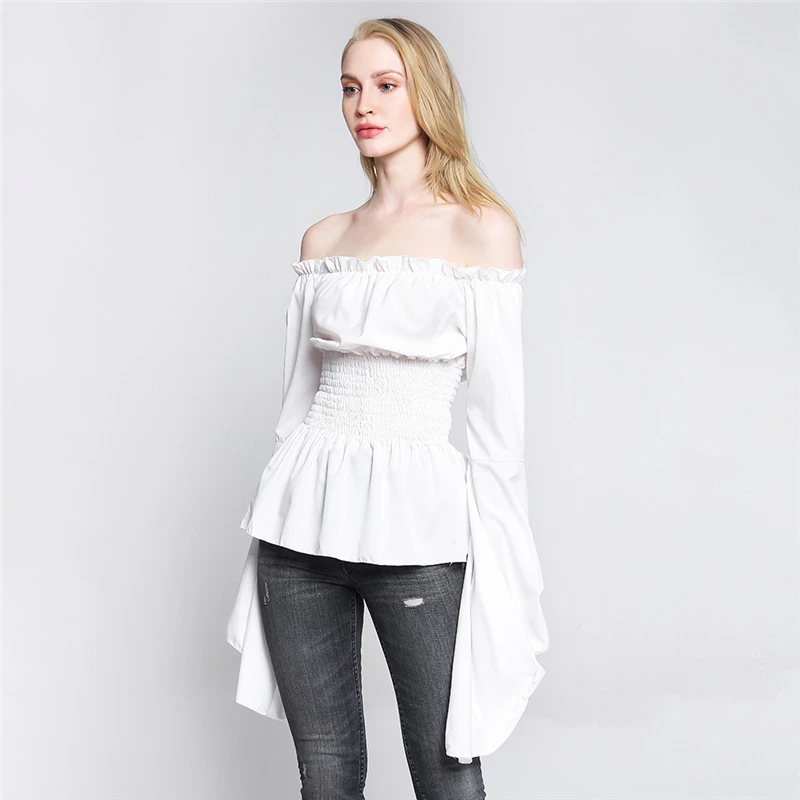 Весенне-летняя модная сексуальная белая однотонная женская блузка с высокой
