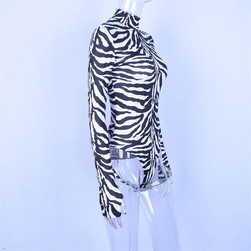 Женский Осенний комбинезон с длинным рукавом принтом зебры весенний Облегающий