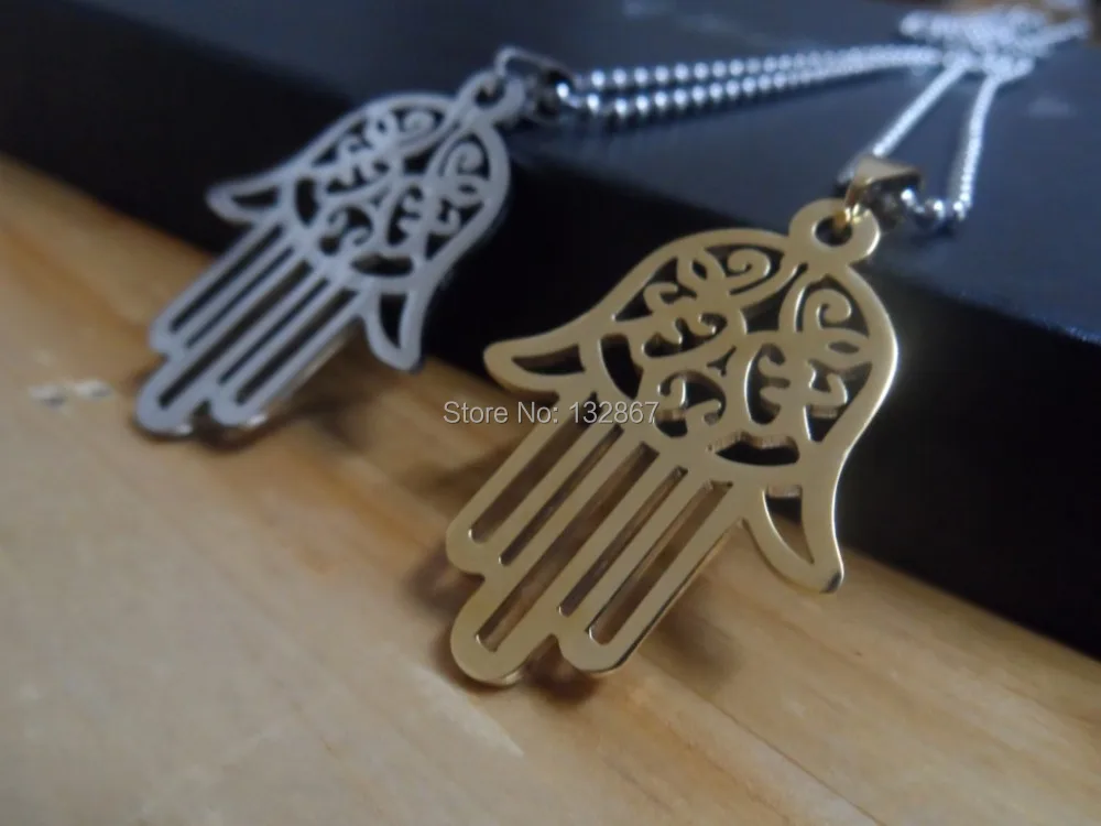 Золотая нержавеющая сталь открытый Хамса ручной кулон ожерелье очарование