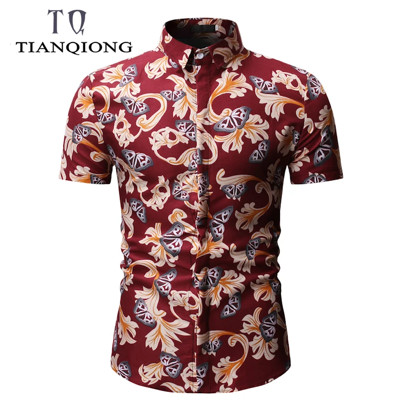 M-3XL New Summer Fashion Mens Shirt Slim Fit Short Sleeve Floral Clothing Trend Plus Size Casual Flower Shirts | Мужская одежда