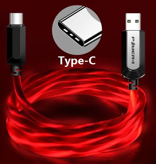 Power4 Светящиеся USB кабели для Lightning/Micro/usb type-C провода для iPhone зарядный кабель освещение для samsung S9 plus/Apple 5 6 7 - Цвет: Type c-Red