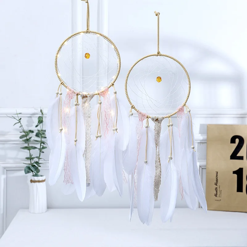 

"Arts and crafts girl heart dream catcher with lamp feather hanging ornaments home decoration wall hanging ornaments "