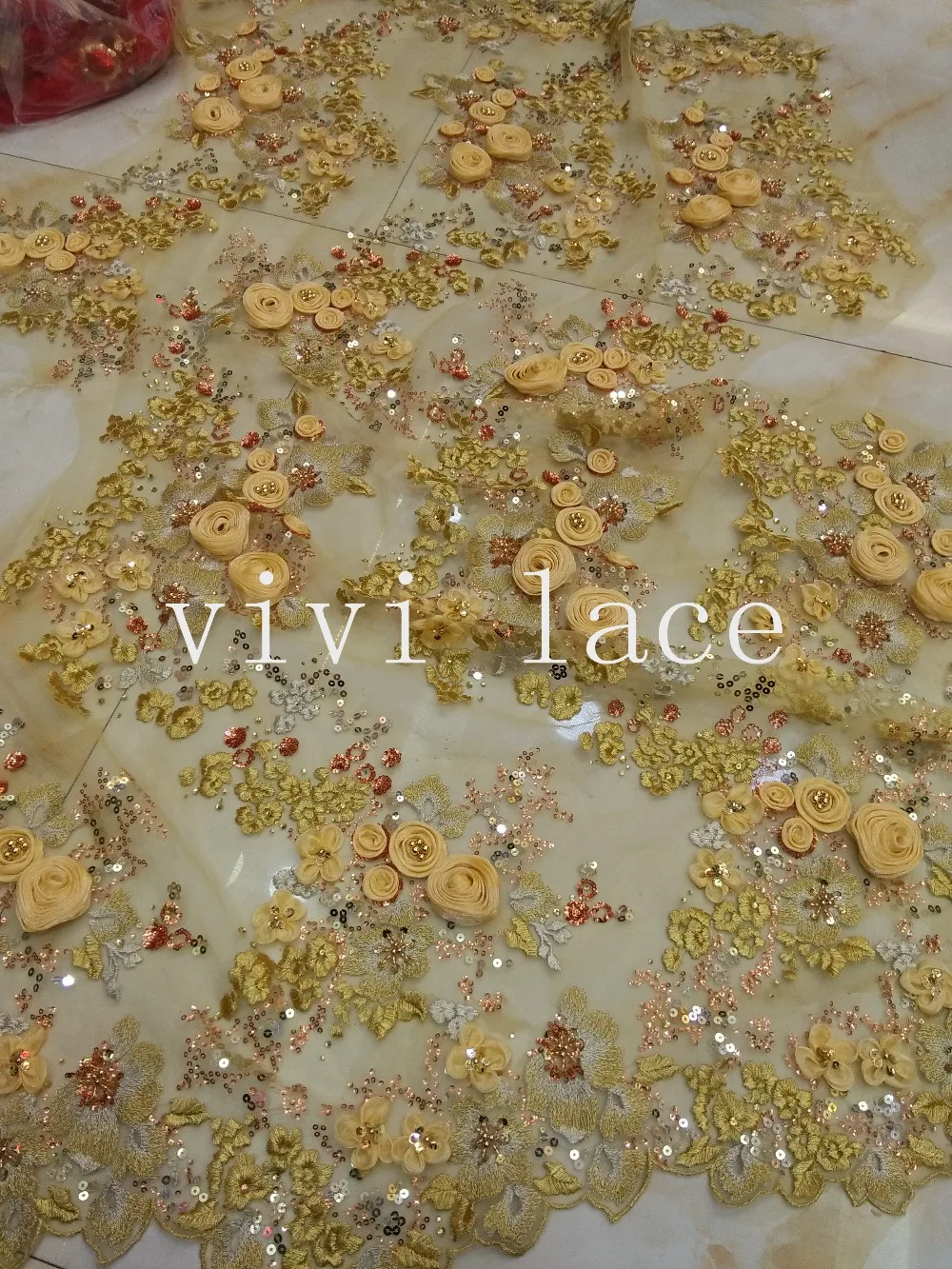 5 ярдов HT612 желтый жемчуг горный хрусталь блесток вышивка Французский сетчатый