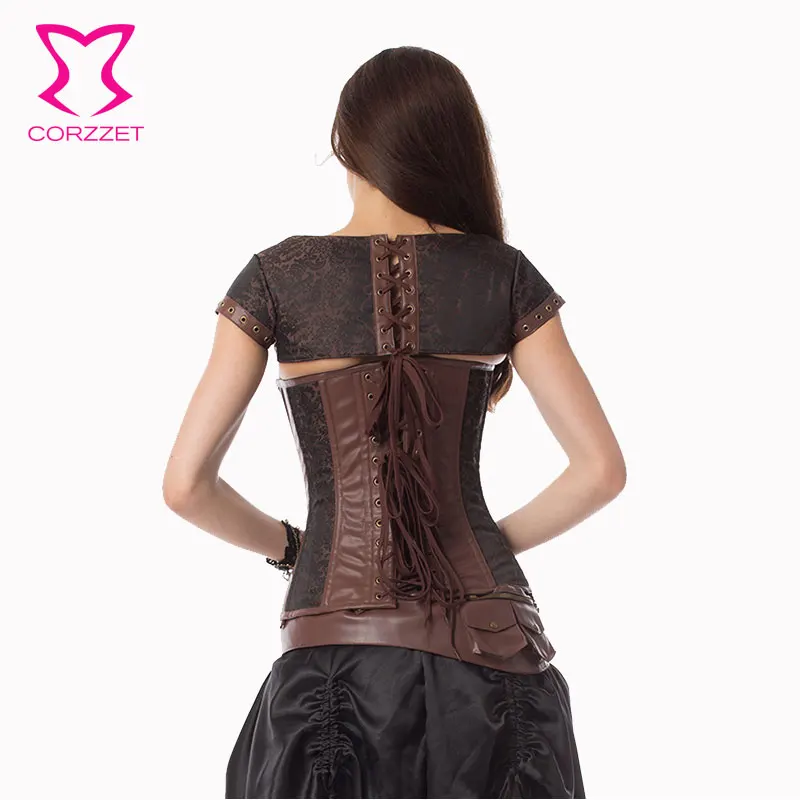 Винтажное кожаное бюстье Corzzet в стиле стимпанк с эффектом пуш ап Готическая Талия