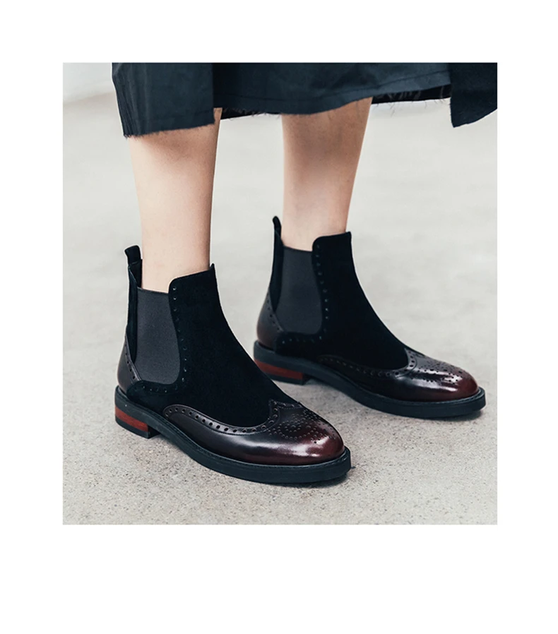 Women Winter cheleas Boots Genuine leather Ankle slipon flat boot woman Short black Boots for women boots