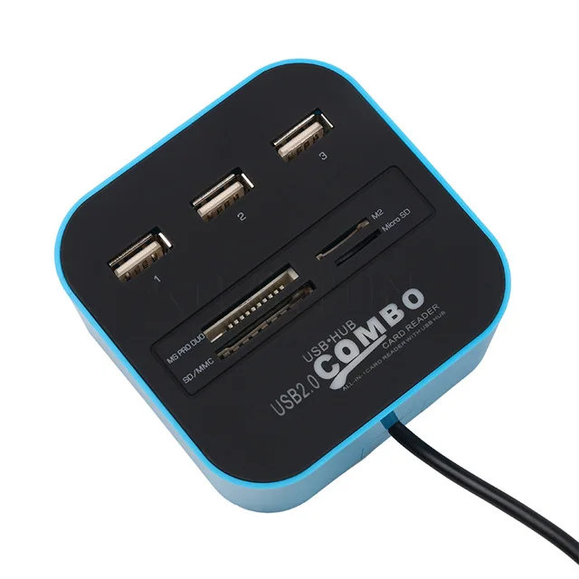 Горячая все в 1 Combo Hub USB 2,0 3 порта кард-ридер для SD MMC M2 MS Pro Duo - Цвет: Blue