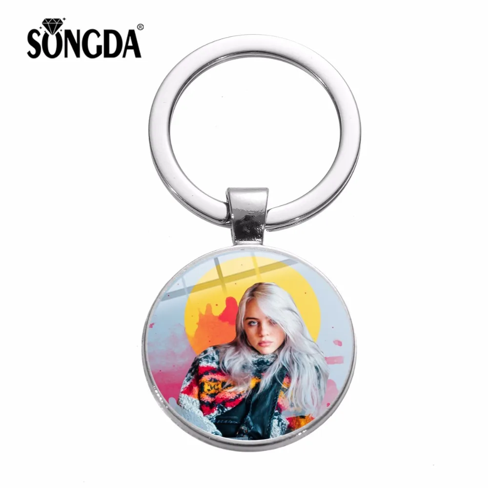 SONGDA хип-хоп Billie Eilish юная певица брелок Забавный портрет новое поколение Поп-музыка певица стеклянная цепочка для ключей для фанатов
