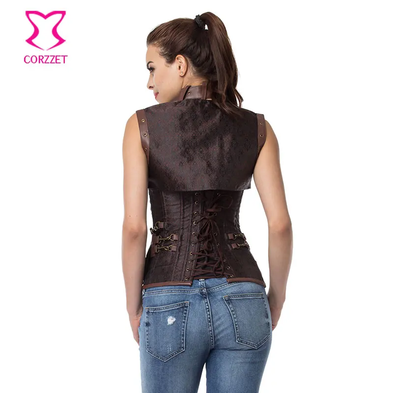Винтажный Коричневый корсет в стиле стимпанк куртка наряды готические костюмы и
