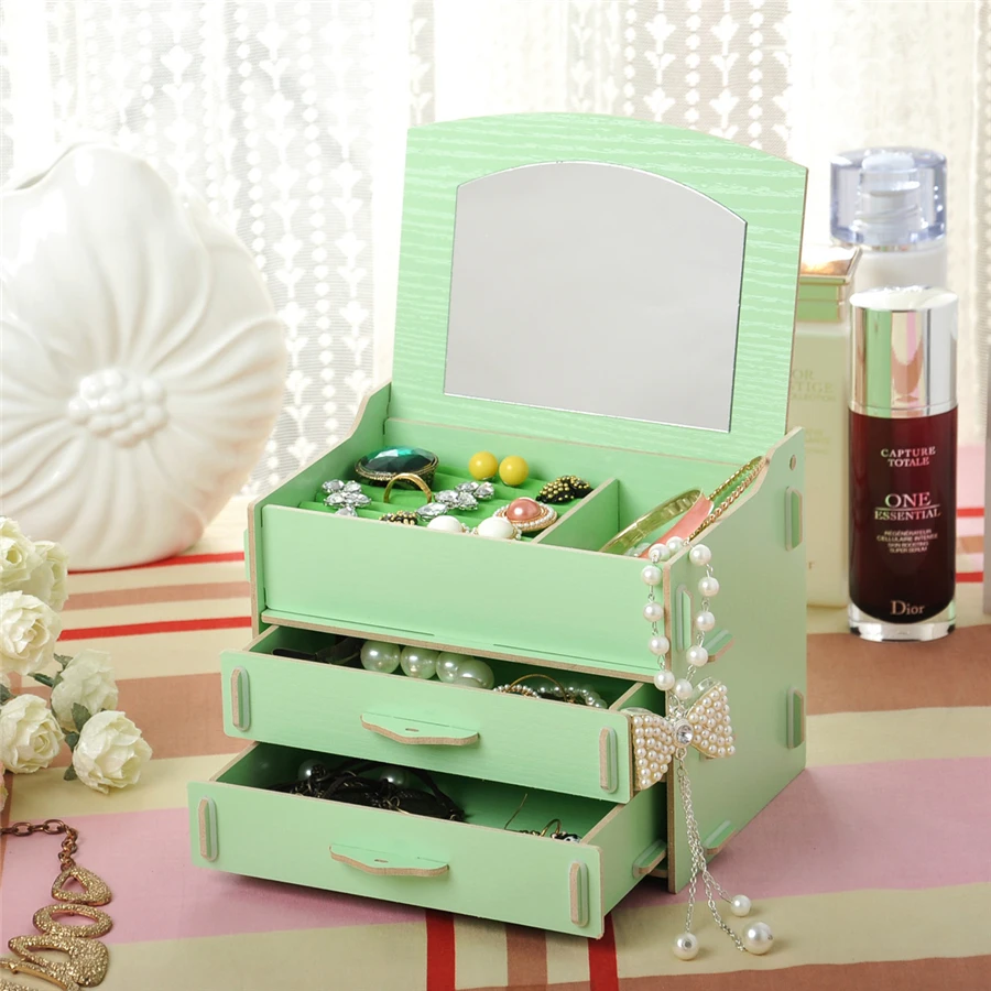 Творческий 3 Слой Высокого Качества Деревянные Макияж Организатор Косметика Для