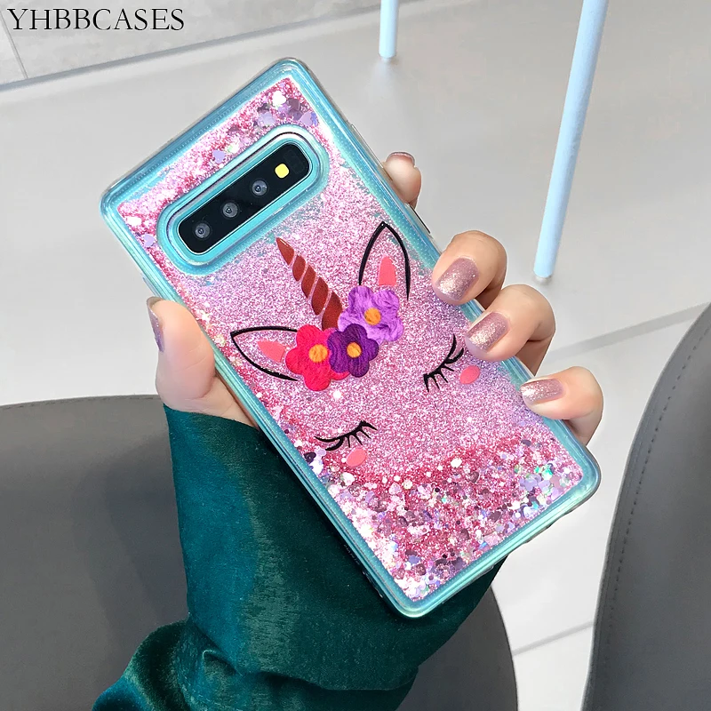 YHBBCASES Единорог каблуки мягкий чехол для Samsung Galaxy S8 S9 S10 Plus Note 8 9 динамические жидкие