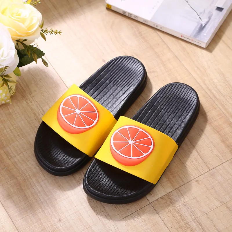 Black orange YIXIE/; женские тапочки; модные летние милые женские шлепанцы без застежки; пляжные сланцы; шлепанцы для родителей и детей - Цвет: Black orange