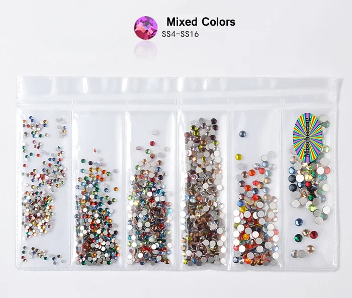 17 Mixed Colors 1 упаковка стеклянные стразы для ногтей разных размеров SS4-SS16 украшения для ногтей камни блестящие драгоценные камни аксессуары для маникюра 20 цветов - Цвет: 17 Mixed Colors