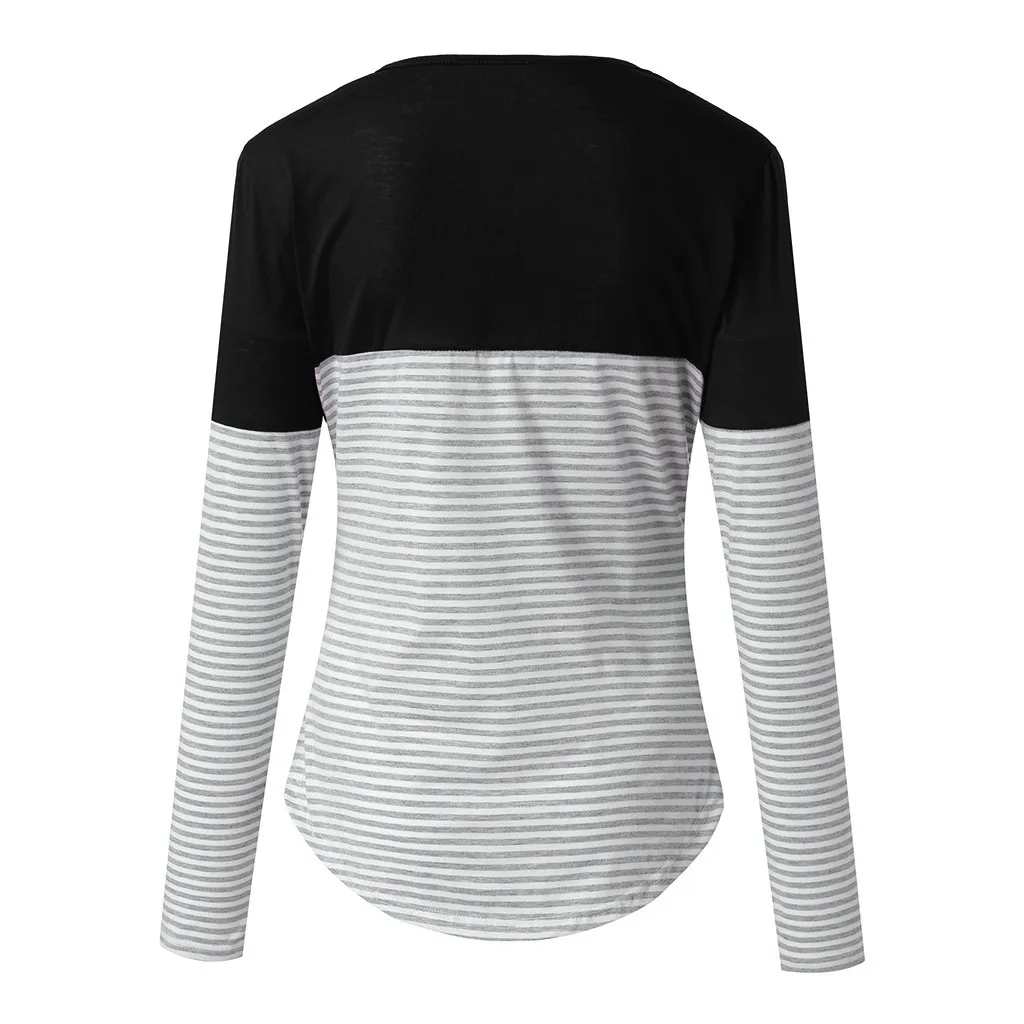 LONSANT Maternity Blouse Women Patchwork Pockets Nursing Stripe Long Sleeve shirt Round Neck Breastfeeding tops | Мать и ребенок