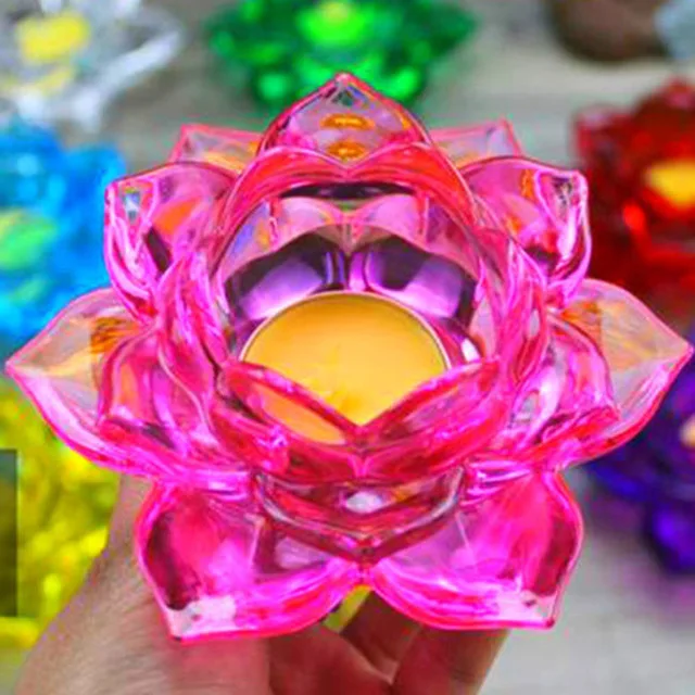 Pink Красочные Хрустальные стеклянные лотоса подсвечник лампа Будды буддийский геометрический подсвечник форнасетти держит свечи канделы украшения - Цвет: Pink