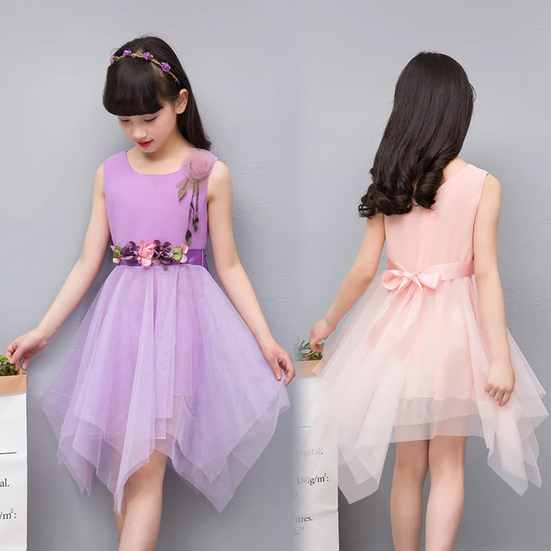Girl Floral Dress Irregular Ruffled 2019 Summer Party Princess Dresses Children Clothing Kids clothes 3-12 Years Old | Детская одежда и