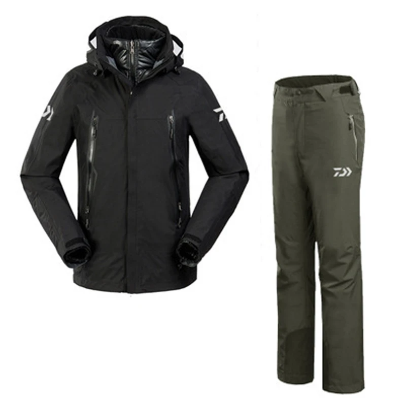 DAIWA Men Waterproof Outdoor Sports Winter Removable Liner Fishing Clothes Pants Coat Warm Jacket Mountaineering Clothes Set