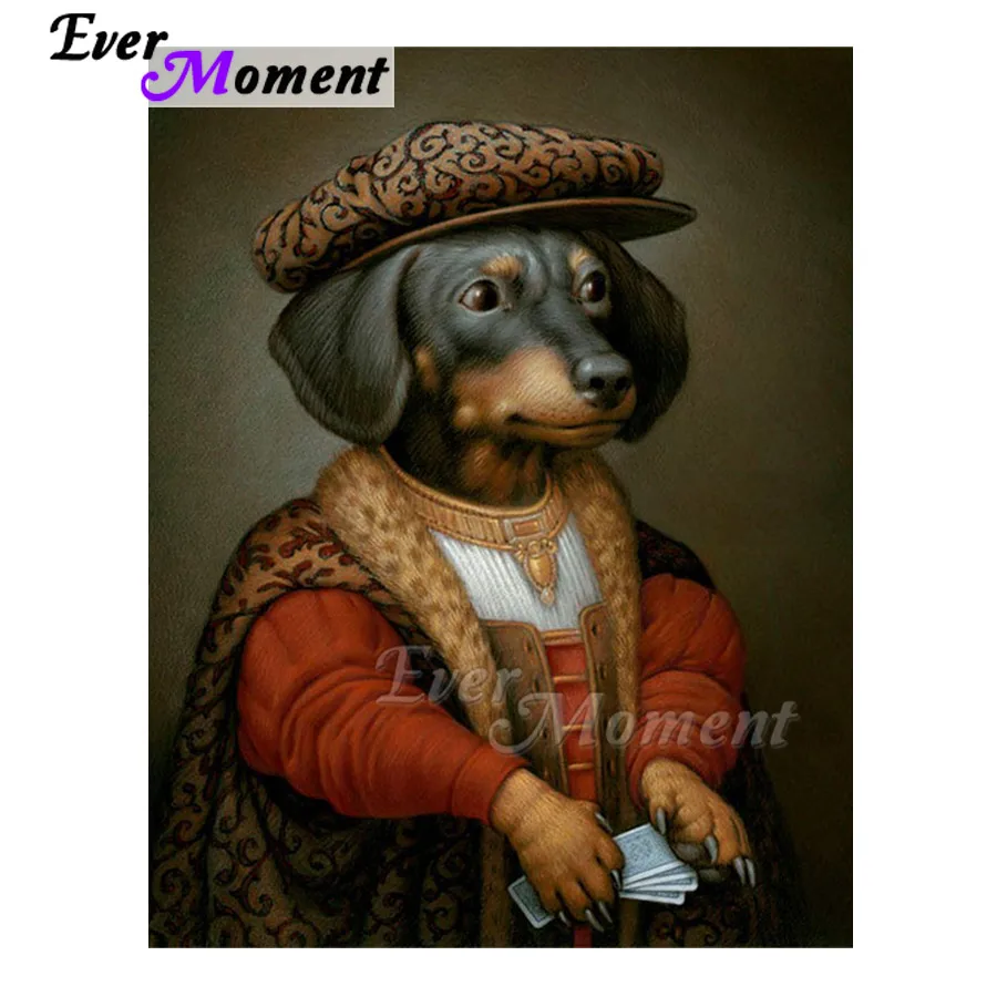 

Картина с изображением собаки в шляпе Ever Moment, 5D картина для самостоятельной сборки Стразы, мозаика из квадратных страз, алмазная вышивка, ...