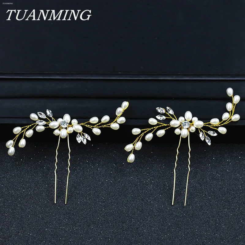 Gold Wedding Hairpins Pearl Bride Hair Jewelry Accessories Flower Bridal Ornament For Women | Украшения и аксессуары