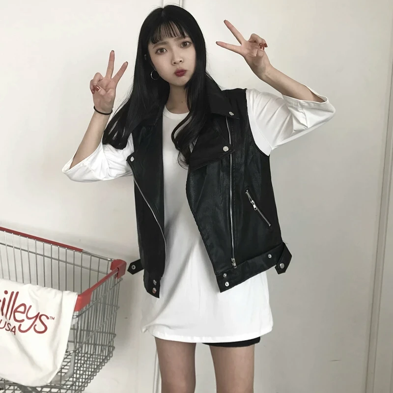 Демисезонный жилет из искусственной кожи Для женщин куртка без рукавов дамы