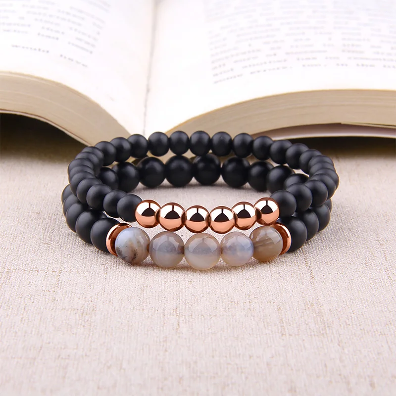 2 шт пара браслет для женщин и мужчин из нержавеющей стали с агатами пар Золотой