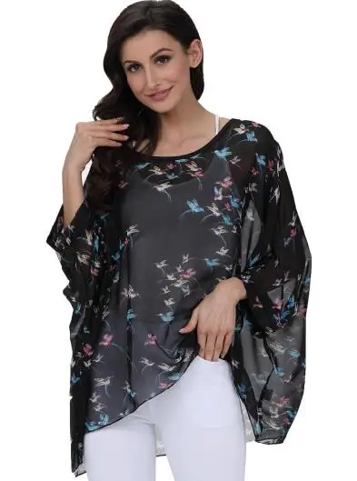 c12 Baharcelin 5XL 6XL, большие размеры, женская летняя повседневная Свободная шифоновая блузка с рукавами летучая мышь, рубашка, блузка, топы, одежда - Цвет: c12