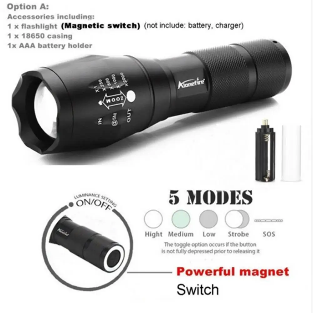 AloneFire Мощный светодиодный тактический светильник-вспышка nighligh E17 G700 Фокусируемый 3 цвета для обмена стеклянными линзами красный зеленый светильник фонарь - Испускаемый цвет: magnetic flashlight