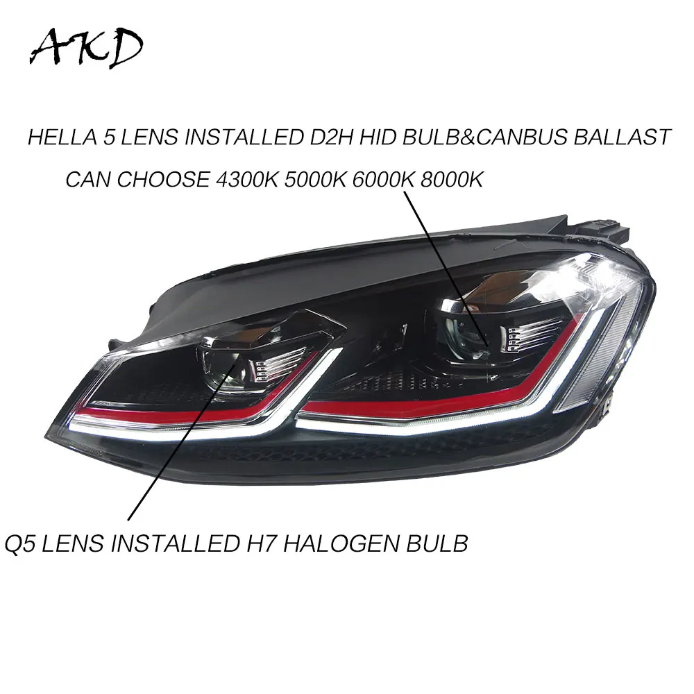 AKD автомобильный Стайлинг для VW Golf 7,5 светодиодный фонарь Golf 7 фары DRL HID фара динамический сигнал Биксеноновые аксессуары - Цвет: GTI Low Beam Xenon