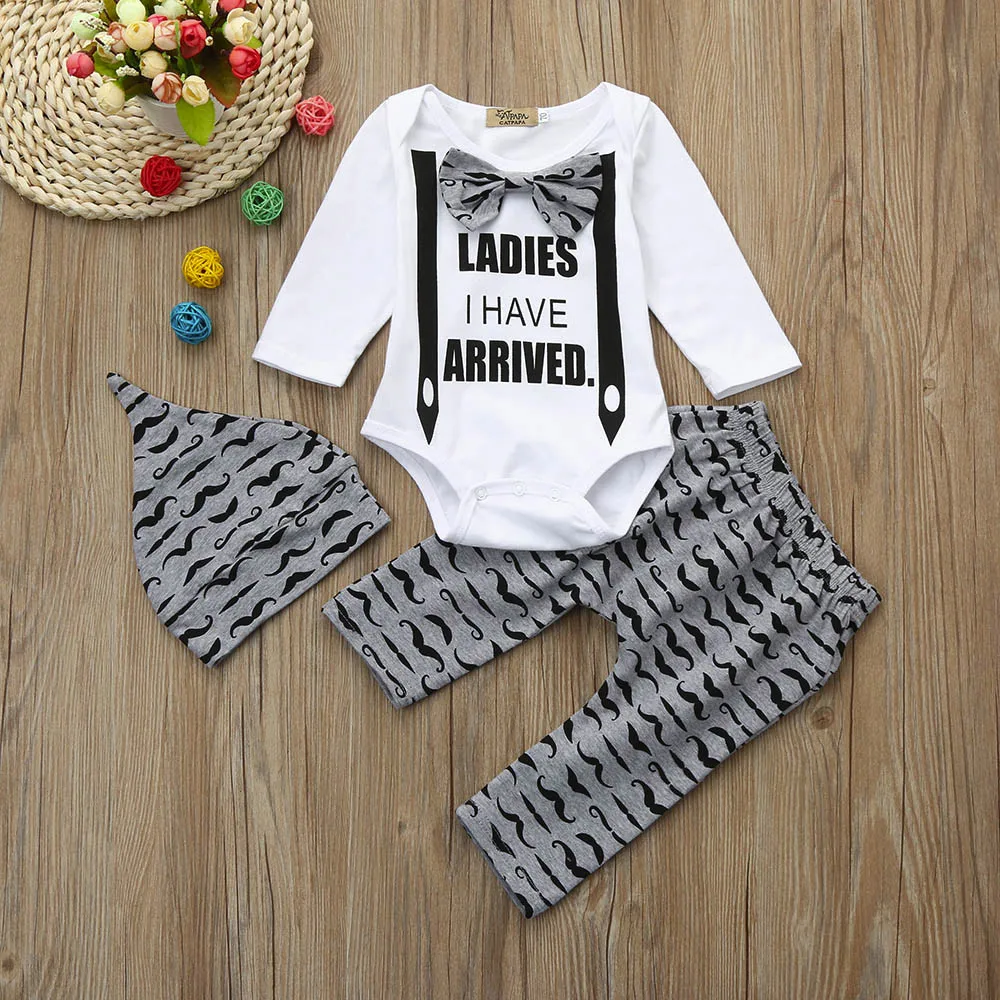 

Now 3pcs Toddler Infant Baby Boys Letter Clothes Set Romper+Pants+Hat Outfits