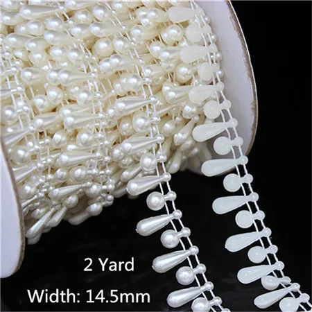 Micui 1-5yard мульти-размер ABS имитация жемчуга бисер цепь отделка для DIY свадебное платье костюм с аппликацией аксессуары для рукоделия - Цвет: 14.5mm  2yard