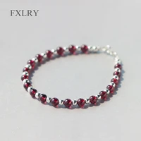 fxlry hot selling silver color temperament natural garnet stone lucky polished ball charms bracelet for girl to gift je