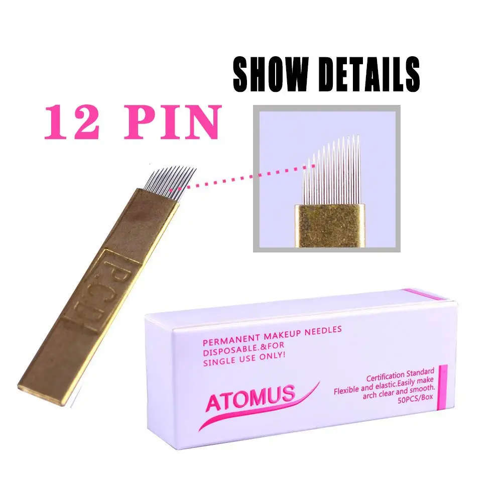 Фирма atomus PCD 12 14 Pins Перманентная Татуировка игла для бровей микроблейдинг игла для бровей s Blade для 3D вышивка татуировки аксессуары