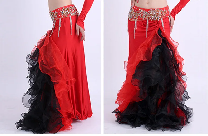 Двухцветная Женская танцевальная одежда для танца живота длинная юбка макси с