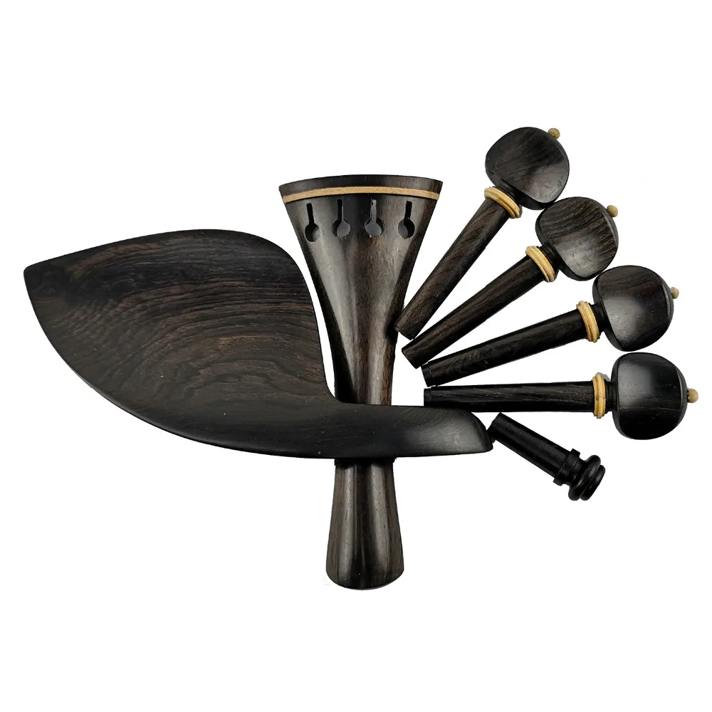 

1 Set Of 4/4 Violin Ebony Fittings Black Color Violin Parts Accessories Peg With Boxwood Ball Tailpiece Chinrest Endpin SKVA01