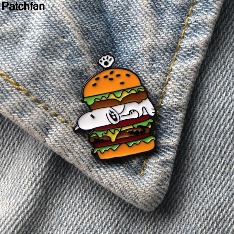 Patchfan мультфильм гамбургер собака цинк галстук значки пункт рубашка сумка Одежда Кепка рюкзак броши для обуви для значков медалей A1913