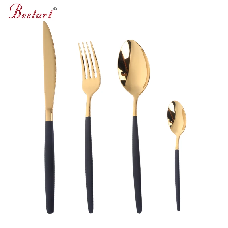 Black handle 4pcs Высококачественный набор столовых приборов, золотой лак, черная ручка, нержавеющая сталь, столовое серебро, столовая посуда, кухонная посуда, набор столовых приборов - Цвет: Black handle 4pcs
