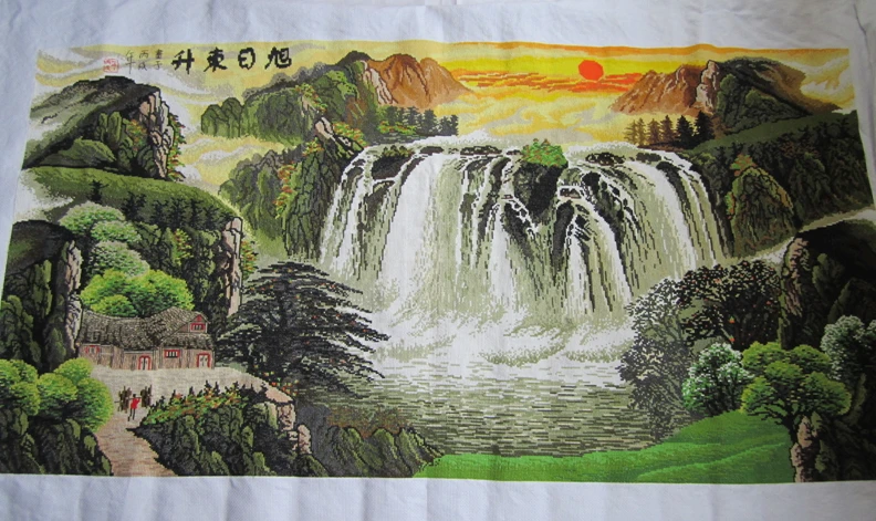 Ручная вышивка пейзаж Картина восходящее солнце|embroidery wall|embroidery bobbinpainting software |